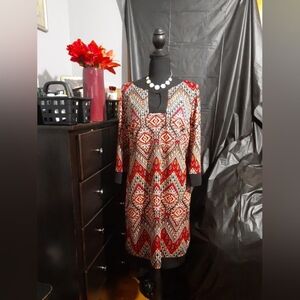 RMLL Dress Women's Size 8 Square Neck Long Sleeve Red Black Bohomian Hippie